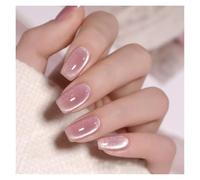 Uñas Postizas Fake Nails Square Head Cat's Eye French Nail Glitter Powder Press on Nails Waterproof Faux Fingernails Christmas False Nails(Color35)