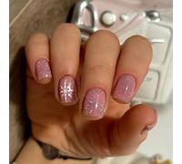 Uñas postizas festivas de copo de nieve, 24 unidades, purpurina de invierno a presión para vacaciones y reuniones, arte de uñas de copo de nieve