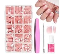 Uñas postizas francesas - 240 piezas cuadradas cortas a presión - Cobertura total - Decoración de manicura francesa(Nude Short)