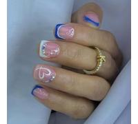 Uñas postizas francesas artificiales fáciles de aplicar para el día de San Valentín, transformaciones rápidas de belleza, San Valentín
