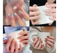 Uñas postizas francesas hechas a mano a presión naturales para el trabajo y las tareas domésticas, paquete de 4 uñas reutilizables brillantes a presión, ojos de gato, no dañinas, ajuste cómodo, caja