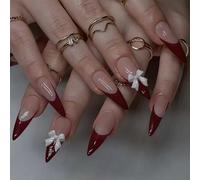 Uñas postizas francesas largas a presión con lazos, accesorios de uñas para un aspecto único del día de San Valentín