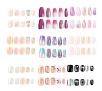 Uñas Postizas Francesas Ovaladas Cortas, Rosa Degradado, De Cobertura Completa, Almendra, 24 Piezas, Juego Gel Acrílico Brillante for Uso Diario(B)