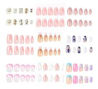 Uñas Postizas Francesas Ovaladas Cortas, Rosa Degradado, De Cobertura Completa, Almendra, 24 Piezas, Juego Gel Acrílico Brillante for Uso Diario(C)