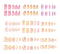 Uñas Postizas Francesas Ovaladas Cortas, Rosa Degradado, De Cobertura Completa, Almendra, 24 Piezas, Juego Gel Acrílico Brillante for Uso Diario(D)