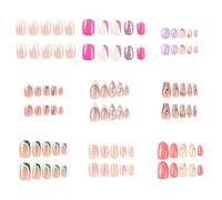Uñas Postizas Francesas Ovaladas Cortas, Rosa Degradado, De Cobertura Completa, Almendra, 24 Piezas, Juego Gel Acrílico Brillante for Uso Diario(A)