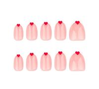 Uñas postizas francesas para el día de San Valentín con corazones de almendra pegada en cubiertas completas, decoración para mujer, elegante uña de cena