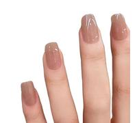 UñAs Postizas Juego de 24 uñas postizas cabeza cuadrada cortas, color caqui y nude, con diseños purpurina, for usar, cobertura total(Style1)