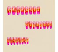 Uñas postizas largas a presión en forma de ataúd con bloques de color, llama, decoración de uñas brillantes degradadas para mujeres y niñas, 24 unidades