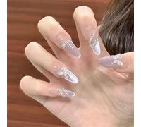 Uñas postizas largas hechas a mano con forma de mariposa, diseño de mariposa, estilo ojo de gato, para mujeres y niñas, 10 unidades (A714-XS)