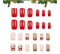 Uñas Postizas,Manicura Artística Fina Y Confortable,Uñas De Cobertura Total Navideñas - Para Mujeres Para Belleza Para Uso Diario Para Fiesta Para Hogar Para Salon Para Cita Para Oficina Para Evento