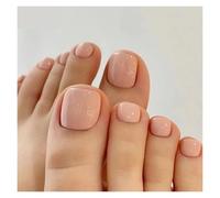 Uñas Postizas Nude Color Press on Toenails Full Cover Solid Cover Fake Toes Nails Short Square False Nail Tips for Summer Women Feet Decor(Color2)