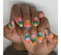 Uñas postizas postizas de almendra corta a presión de acrílico brillante para mujer, 24 unidades, pegamentos acrílicos en uñas transparentes