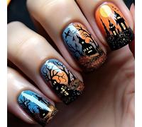 Uñas postizas reutilizables de Halloween, 24 unidades, diseño de telaraña, desmontables, para fiestas, Halloween, para presionar, uñas postizas desmontables con telaraña fantasma