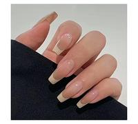 Uñas postizas simples 24 piezas Uña postiza removible usable Estilo francés Producto terminado con herramientas Wering Corea DIY Crema Lujo Falda de verano Decoración Vintage Elegante