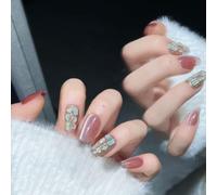 Uñas postizas suaves hechas a mano con ojos de gato rosas para otoño e invierno, uñas postizas cortas (rosa corto, S)