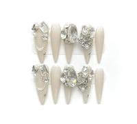 UñAs Postizas Uñas postizas largas hechas a mano con forma de stiletto, reutilizables, decoración mariposa y diamantes, cobertura total, for usar(M)