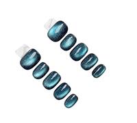 Uñas postizas Uñas postizas ojo de gato, hechas a mano, de presión, puntas cortas decoradas, uñas adhesivas, tendencia de moda, uñas postizas de color sólido(S-Green)