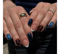 Uñas postizas vanguardistas con estampado de carey y diamantes de imitación, 24 piezas de materiales ABS largos, juego de uñas postizas francesas degradadas