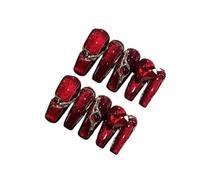 Uñas que mejoran el temperamento, apósitos for uñas en otoño e invierno, pegatinas for uñas de color burdeos, ropa de Año Nuevo, Festival de Primavera, apósitos for uñas al rojo vivo (10 piezas)(S)
