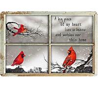 UNBARD Letrero vintage de hojalata con texto en inglés "Cardinal Bird3 Out Side The Window A Big Piece of My Heart Lives in Heaven and Watches Over This Home Decoration" de 8 x 12 pulgadas