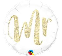 Unbekannt 1 Globo de plástico Just Married Mr Glitter de Color Dorado y Blanco, pequeño 46 cm, Adecuado para Gas de Globos.
