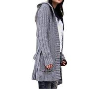 Unbekannt Cárdigan de Mujer con Capucha Larga Chaqueta de Punto con Capucha Abrigo de Punto Grueso (Gris)