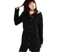 Unbekannt Cárdigan de Mujer con Capucha Larga Chaqueta de Punto con Capucha Abrigo de Punto Grueso (Negro)