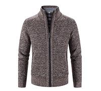 unbekannt Chaqueta de invierno para hombre, manga larga, de terciopelo grueso, cuello alto, bloque de diamantes, cárdigan de lana virgen, Café., L
