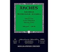 Unbekannt Papel de Acuarela, Bloc 12 Hojas engomado 1 Lado, Grano Fino, 300 g/m², Madera, weiß, 21 x 14 x 1 cm