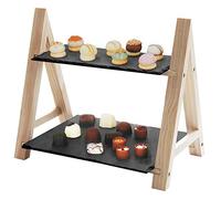 Unbekannt Soporte de servicio con 2 estantes, 29,5 x 20 x 26,5 cm, madera/pizarra, plato de servir, plato para servir, estante