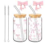 unbholkk Vaso con tapa y pajita de 500 ml con tapa, vaso en forma de lata con pajita para decoración de habitación Aesthetic Room, Clean Girl Room Decor, para tazas de café helado, limonadas, batidos