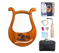 UNbit Arpa de regazo hecha a mano, arpa de lira de 19 cuerdas for adultos, toda la madera está ahuecada e integrada en un piano de lira con patrones únicos, símbolos fonéticos tallados Arpa