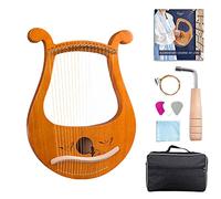 UNbit Arpa de regazo hecha a mano, arpa de lira de 19 cuerdas for adultos, toda la madera está ahuecada e integrada en un piano de lira con patrones únicos, símbolos fonéticos tallados Arpa