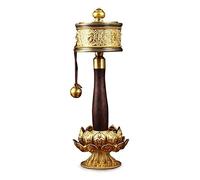 UNbit Instrumento de oración budista tibetano con giro manual, rueda de oración tibetana de mano de cobre con base de loto for orar, oro, S(Color:Gold,Size:L)