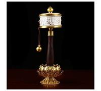 UNbit Instrumento de oración budista tibetano con giro manual, rueda de oración tibetana de mano de cobre con base de loto for orar, oro, S(Color:Silver,Size:S)