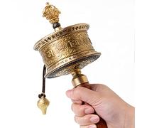UNbit Rueda de oración de mano, rueda de oración budista tibetana, rueda de oración tibetana de latón, rueda de oración de escrituras de adoración de Buda