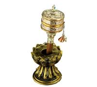 UNbit Rueda De Oración Tibetana con Base De Loto, Instrumento De Oración con Giro Manual Budista Tibetano Rueda De Oración De Mano De Cobre,Oro(Color:Silver)