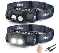 UNBON Linterna Frontal LED Recargable USB C, 2 Piezas Linterna Cabeza LED Alta Potencia con 3 Modos de Luz, Sensor Movimiento y Base Magnética, Luz Frontal Cabeza Potente Recargable Impermeable IPX4