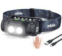 UNBON Linterna Frontal LED Recargable USB C, Linterna Cabeza LED Alta Potencia con 3 Modos de Iluminación, Sensor Movimiento y Base Magnética, Luz Frontal Cabeza Potente Recargable Impermeable IPX4