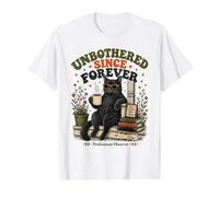 Unbothered Since Forever Funny Attitude Gato Negro Retro Camiseta gráfica económica, Hombre, Blanco, S