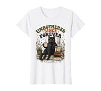 Unbothered Since Forever Funny Attitude Gato Negro Retro Camiseta gráfica económica, Mujer, Blanco, S