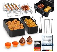 UNBOX Accesorios Freidora de Aire Doble 9L, Moulinex Easy Fry y Philips | Rejilla, molde de silicona, sin BPA, para Philips Dual Basket 6L/3L y Tefal EY9018 Easy Fry Dual, recetario