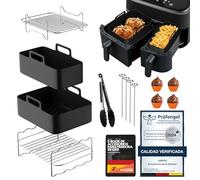 UNBOX Accesorios para Freidora de Aire - Accesorios AirFryer Doble para Tefal EY9018 Dual Easy Fry EY905D 5,2/3,1L, Philips Dual Basket Serie 3000, Cecotec 9L - Con Molde de Silicona y Recetas