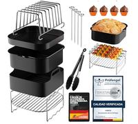 UNBOX Accesorios para Freidora de Aire compatible con Cosori 5,5L, Cecotec 6L, 6,5L, Ninja 6,2L - 15 Piezas, Accesorios Air Fryer Cuadrada XXL con Molde Silicona, Ebook Recetas, sin BPA