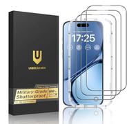 UNBREAKcable 3 Piezas Protector de Pantalla para iphone 16 Pro, Cristal Templado Armorite Ultrarresistente [1:1 Cobertura Completa] [Marco de Instalación Fácil] [Dureza 9H] [99,99% HD]