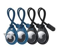 UNBREAKcable 360 ° Funda Protectora para AirTag, Funda de TPU Suave con Correa, [Salvo Pérdidas] [Prueba Golpes] [Arañazos] [Lavable] Mini Funda para AirTag Tracker - Negro y Azul