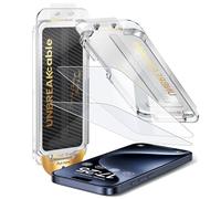 UNBREAKcable Paquete de 2 protectores de pantalla de vidrio templado para iPhone 15 Pro Max, eliminación automática de polvo, militar 9H, inastillable, sin burbujas, compatible con fundas