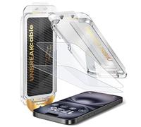 UNBREAKcable Paquete de 2 Protectores de Pantalla de Vidrio Templado para iPhone 16 Plus/15 Plus, Eliminación Automática de Polvo, Militar 9H, Inastillable, Sin Burbujas, Compatible con Fundas, Transp