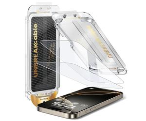 UNBREAKcable Paquete de 2 Protectores de Pantalla de Vidrio Templado para iPhone 16 Pro, Eliminación Automática de Polvo, Militar 9H, Inastillable, Sin Burbujas, Compatible con Fundas, Transparente HD